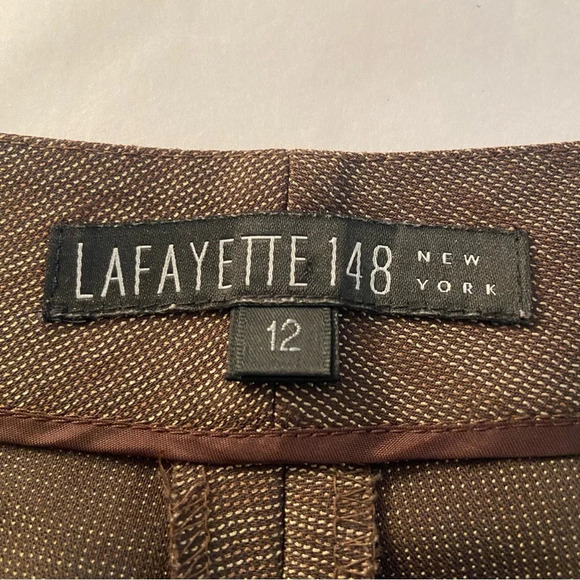 Lafayette 148 Brown Wool Blend Straight Leg Trousers / Dress Pants Size 12 - Picture 5 of 7